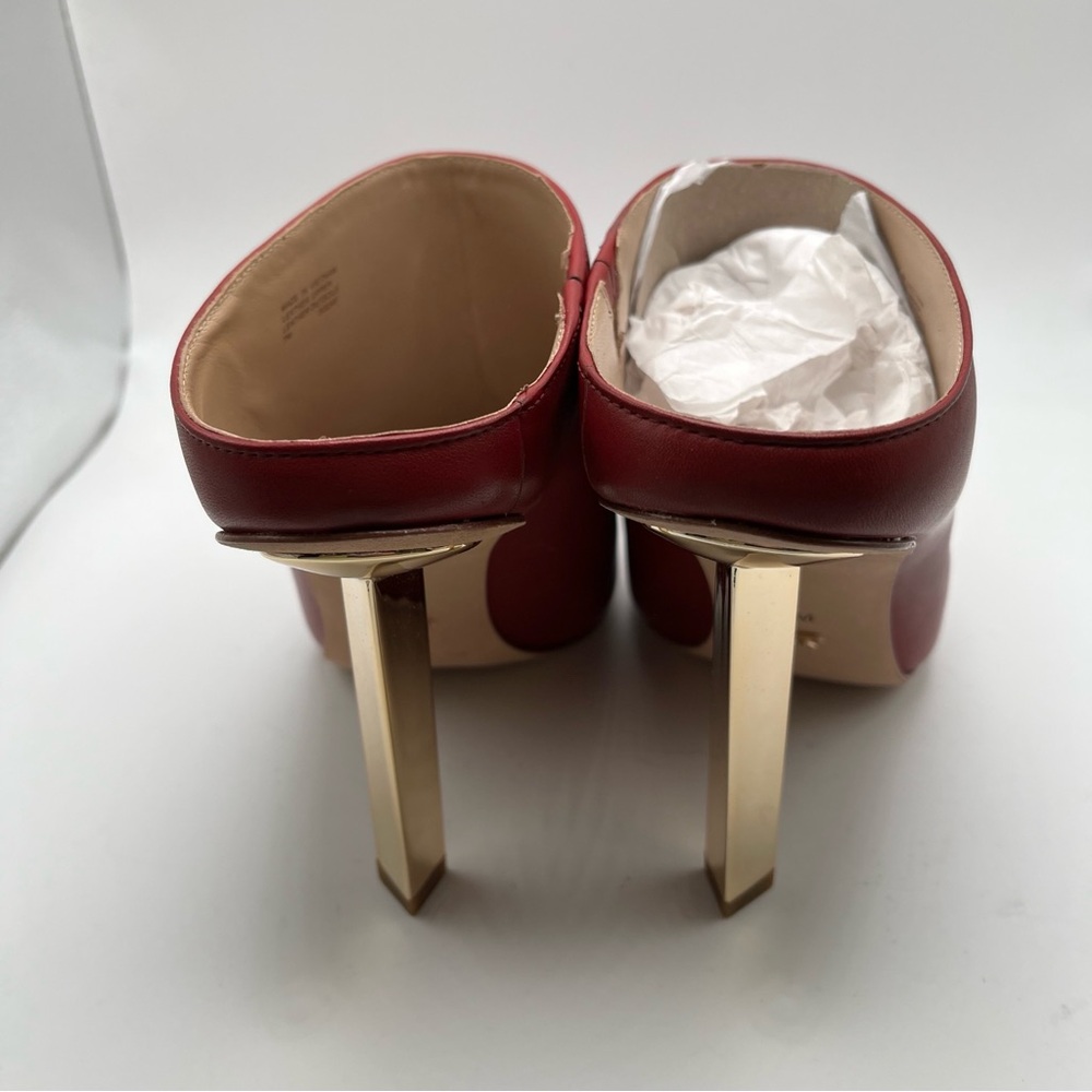 NWB MICHAEL KORS Halle Leather Mule Pump size 7M red gold heel - Picture 8 of 11